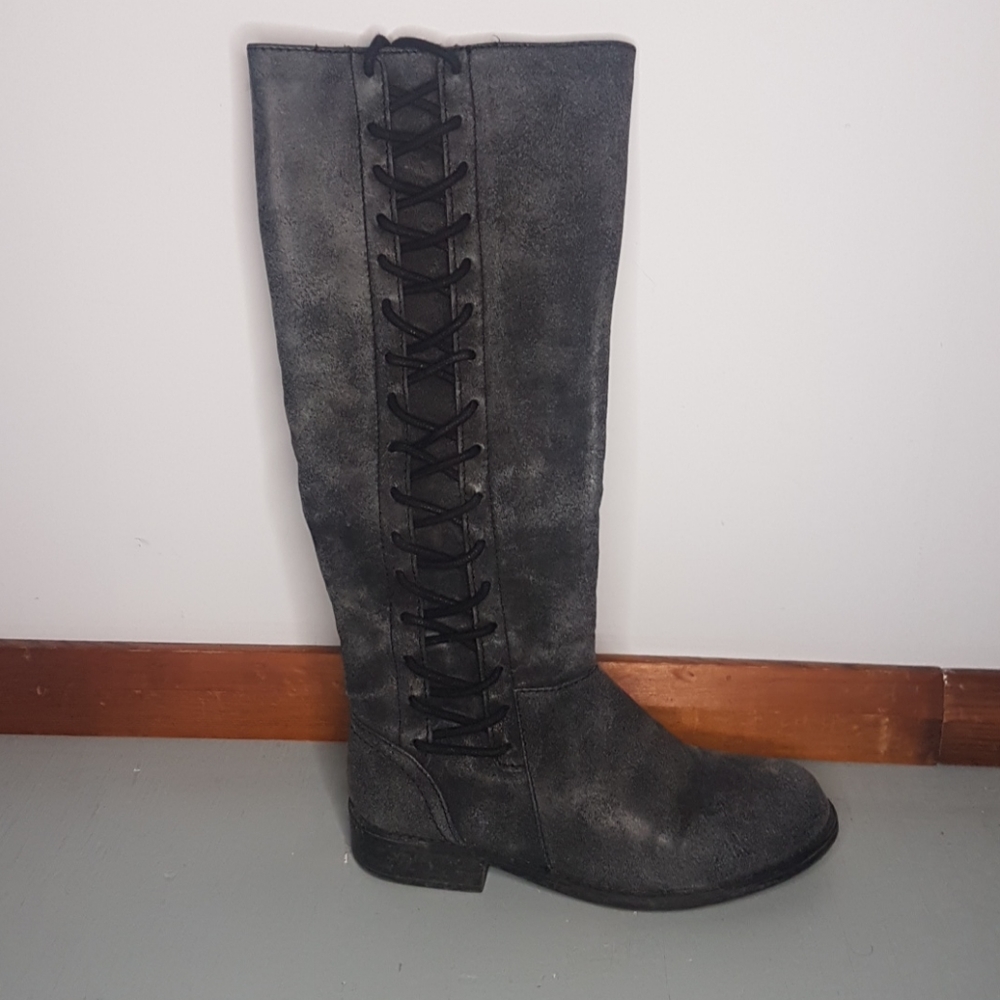 Grey lace up riding boot